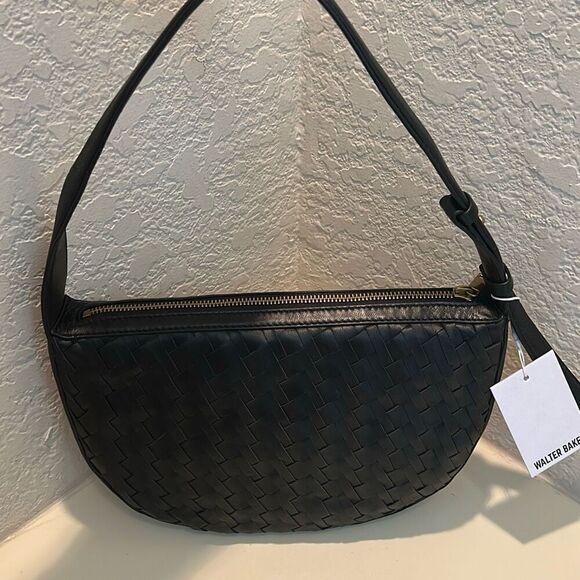 Walter Baker Blake Woven Leather Crescent Shoulder Bag Contemporary Trendy Chic - Picture 2 of 15